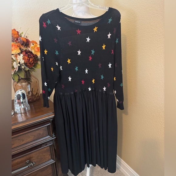Torrid Mini Challis To Knit Dress Star Knit Sweater Skater Black Plus Size 0X - Picture 3 of 4